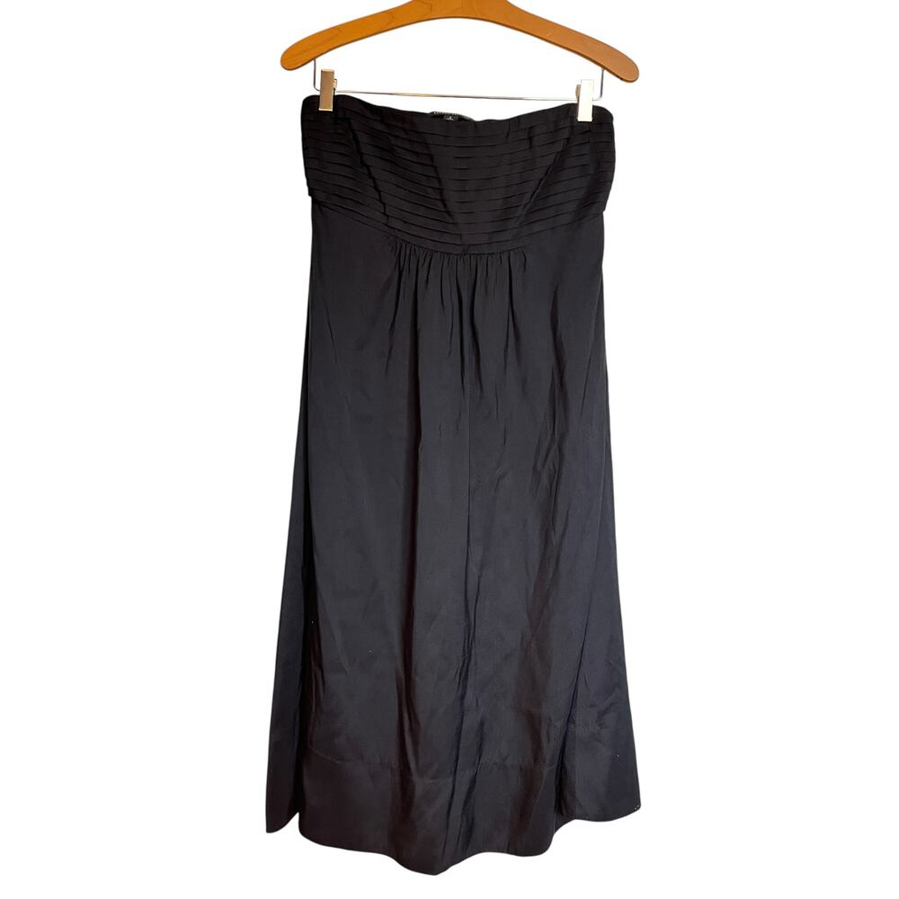 Y2K Banana Republic Silk Babydoll Midi Dress Strapless Black Pleated Formal 6